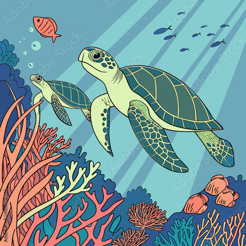 sea turtle seamless pattern