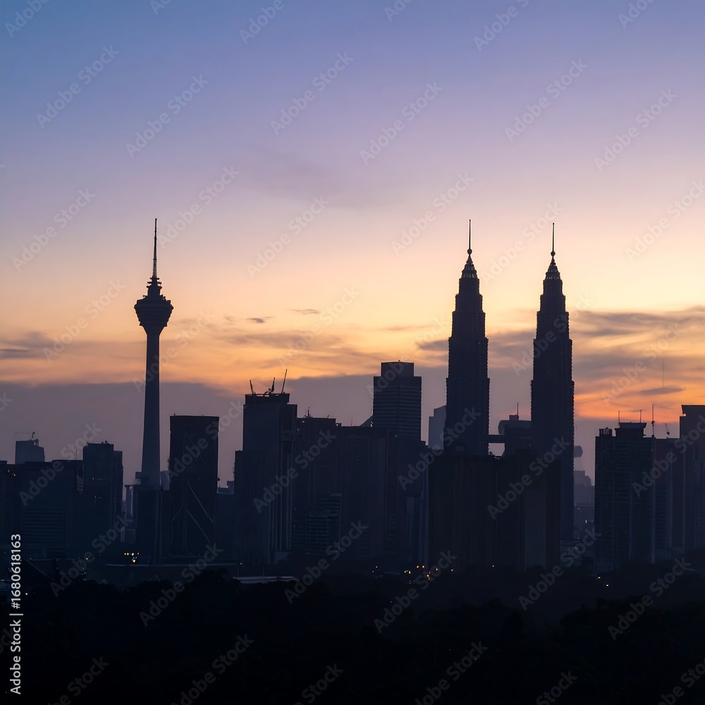 Fototapeta premium Silhouette cityscape at dawn