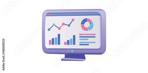Analytics,data,monitor illustration showing charts graphs and reports on computer screen modern digital dashboard design representing business statistics finance marketing and information technology