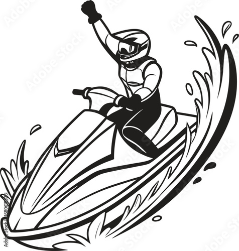 Dynamic jet ski rider in action pose capturing speed and excitement on a clean white background