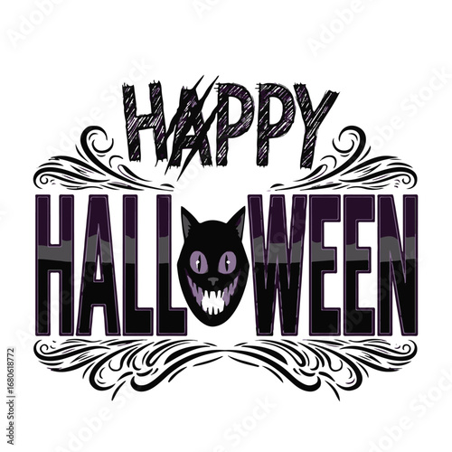 Happy halloween text with cat face