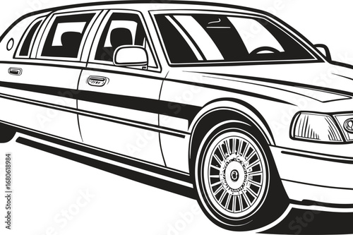 Elegant luxury limousine with tinted windows showcased on a clean white background for versatile design applications