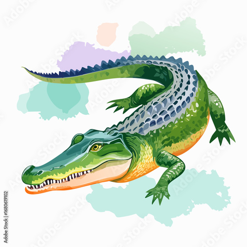 Watercolor hand drawn Crocodile Illustration
