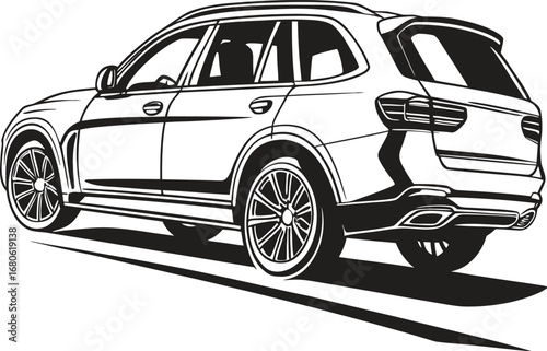 Sleek luxury sport utility vehicle with darkened windows presented on a clean white background