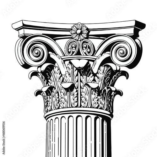 Ionic column capital detail isolated on white background