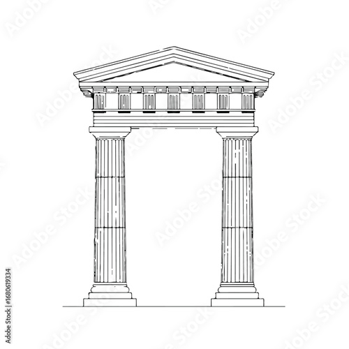 Architectural drawing of a greek temple facade with columns