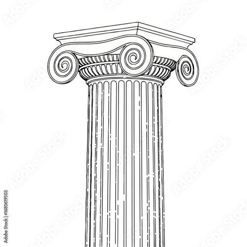 Ionic column capital and shaft, isolated on white background