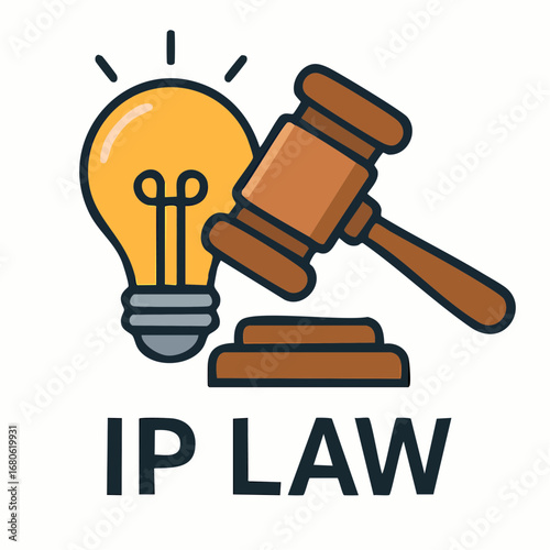 Lightbulb and gavel symbolize intellectual property law and legal protection