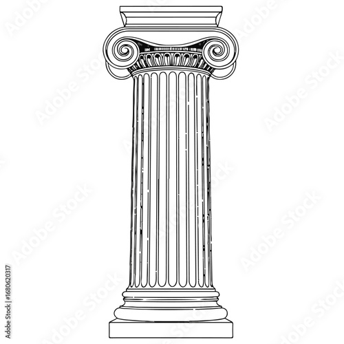 Line drawing of a classical greek corinthian column isolated on white background