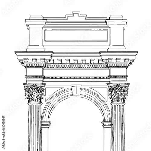 Architectural drawing of a triumphal arch with columns