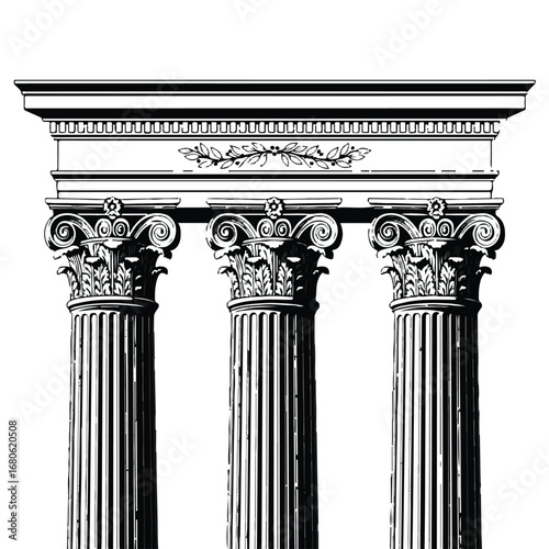 Ancient greek roman columns architecture isolated on white background