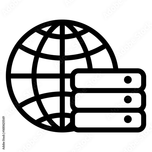 Icono globo terráqueo con servidores con líneas 
