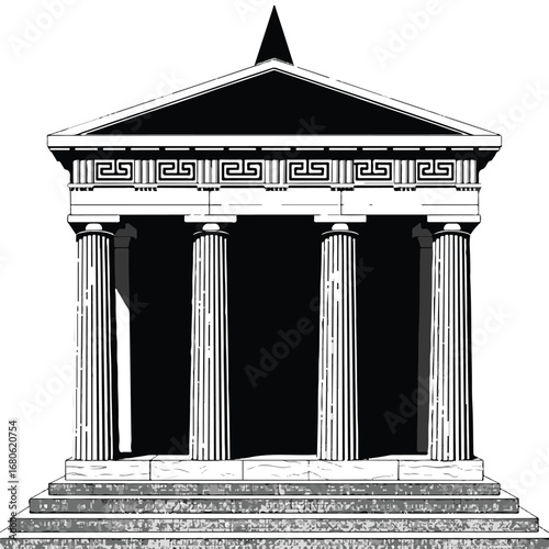 Ancient greek temple with columns and steps isolated on white background