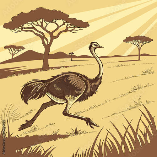 ostrich in the desert