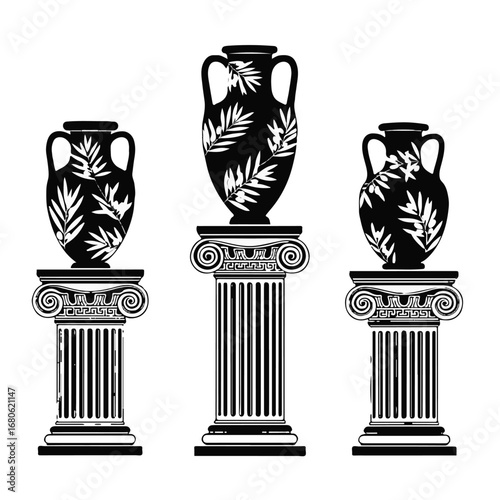 Ancient greek amphorae on decorative pedestals