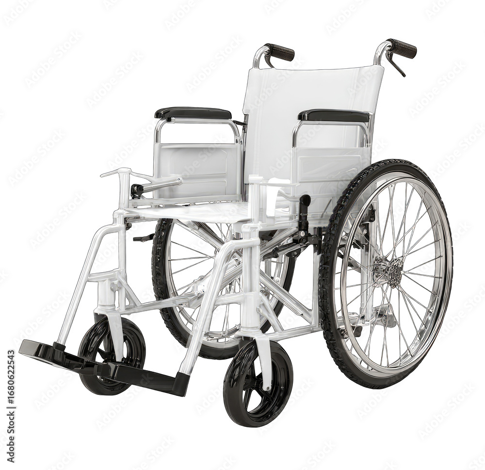 Fototapeta premium White wheelchair with metal frame and large wheels