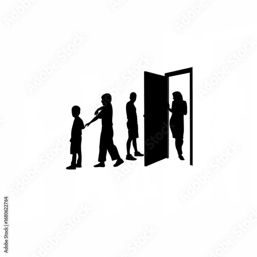 Silhouette of a child slamming a door while mother waits patiently outside