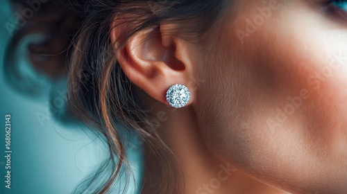 The image showcases a stunning diamond earring on a woman's ear, exuding elegance and sophistication.