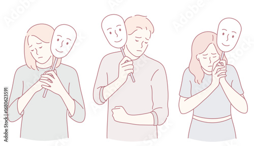 Exploring the intricate duality of emotions and identity within human connections through abstract illustration