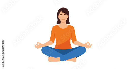 Young woman meditating with crossed legs and serene expression  