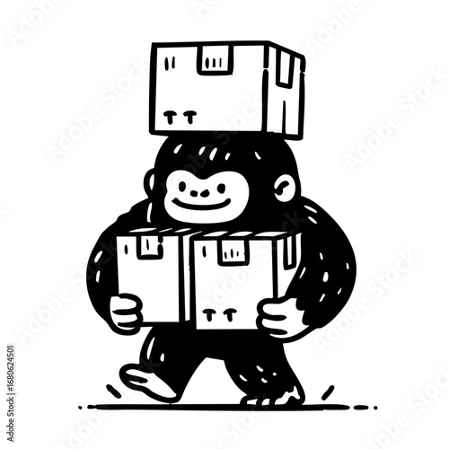 Strong Gorilla Mascot Carrying Boxes