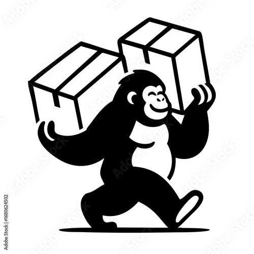 Strong Gorilla Mascot Carrying Boxes