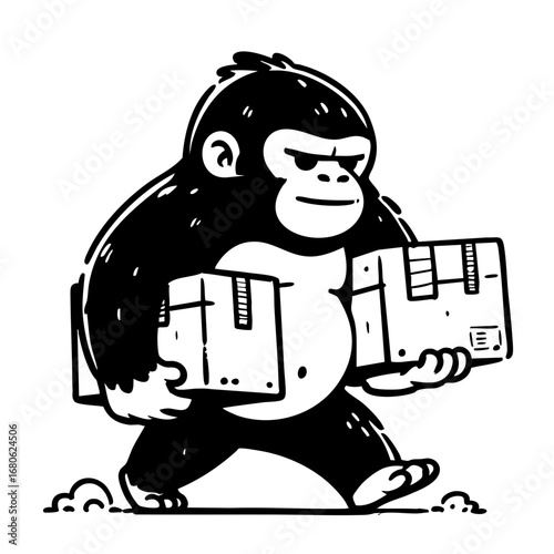 Strong Gorilla Mascot Carrying Boxes