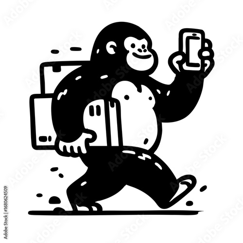 Strong Gorilla Mascot Carrying Boxes