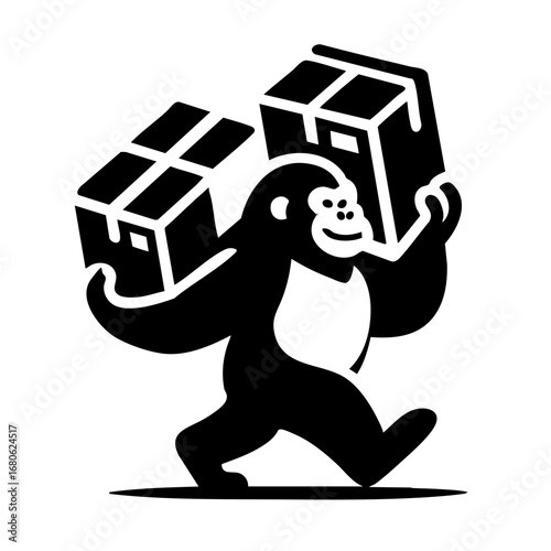 Strong Gorilla Mascot Carrying Boxes