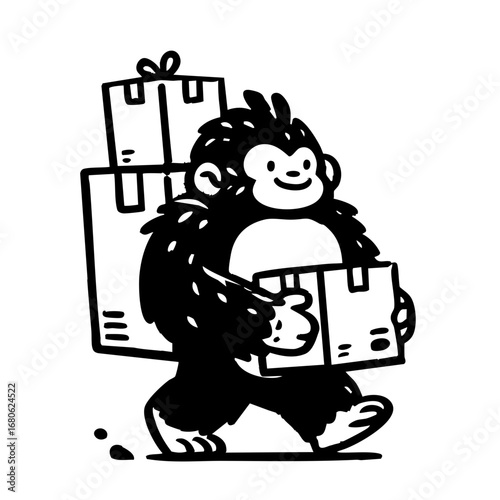 Strong Gorilla Mascot Carrying Boxes