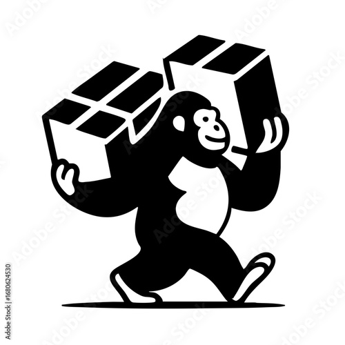Strong Gorilla Mascot Carrying Boxes