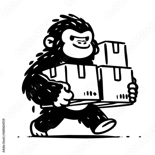 Strong Gorilla Mascot Carrying Boxes