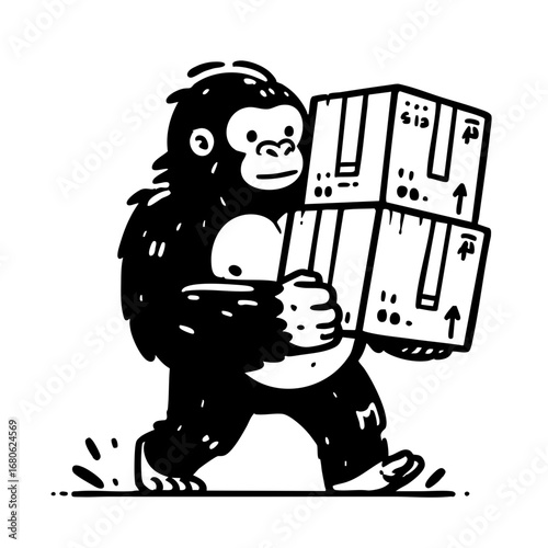 Strong Gorilla Mascot Carrying Boxes