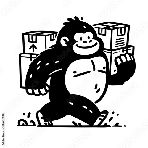 Strong Gorilla Mascot Carrying Boxes