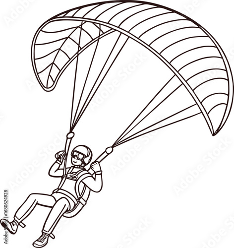 Dynamic paragliding adventure pilot soaring through the sky in vivid colors