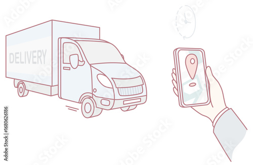 A delivery truck next to a smartphone shows the vital realtime tracking features for timely deliveries