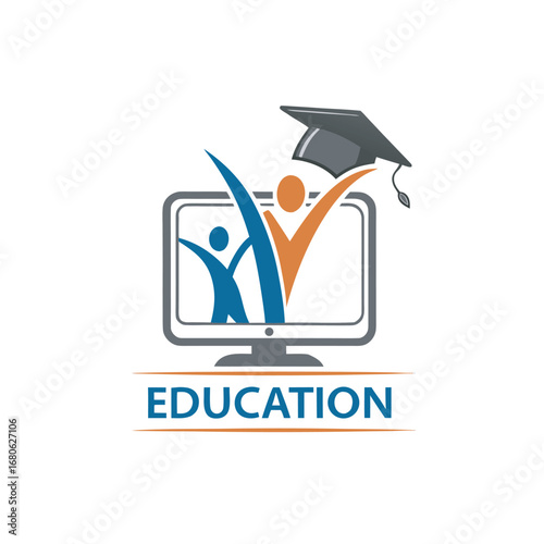 Computer education logo design Flat Vector 