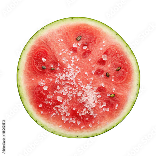 Sweet and salty delight a refreshing watermelon slice garnished with tiny salt crystals