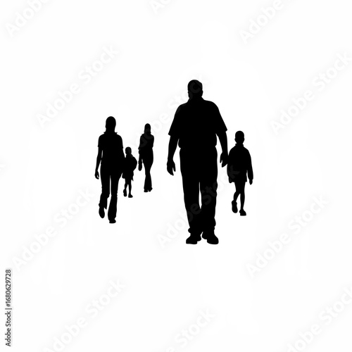 Man walking alone family shadow fading on white background