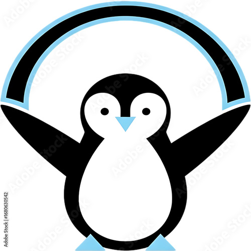 Playful Cartoon Penguin with Raised Flippers – Cute Black and White Penguin Vector Illustration