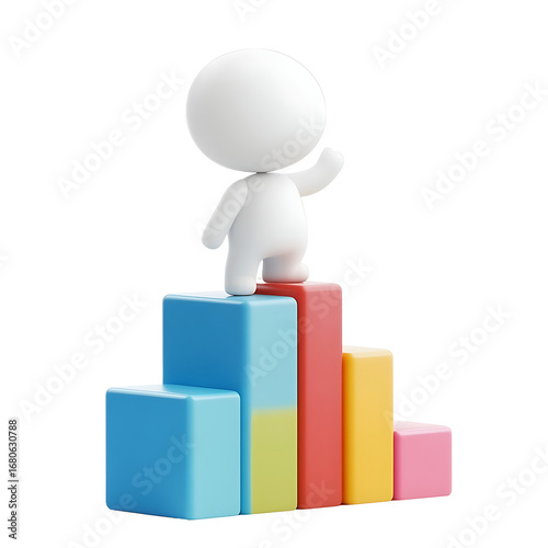 Climbing the Ladder: A symbolic representation of career progression, with a 3D character ascending a colorful, success-oriented bar chart, expressing goals and milestones.
