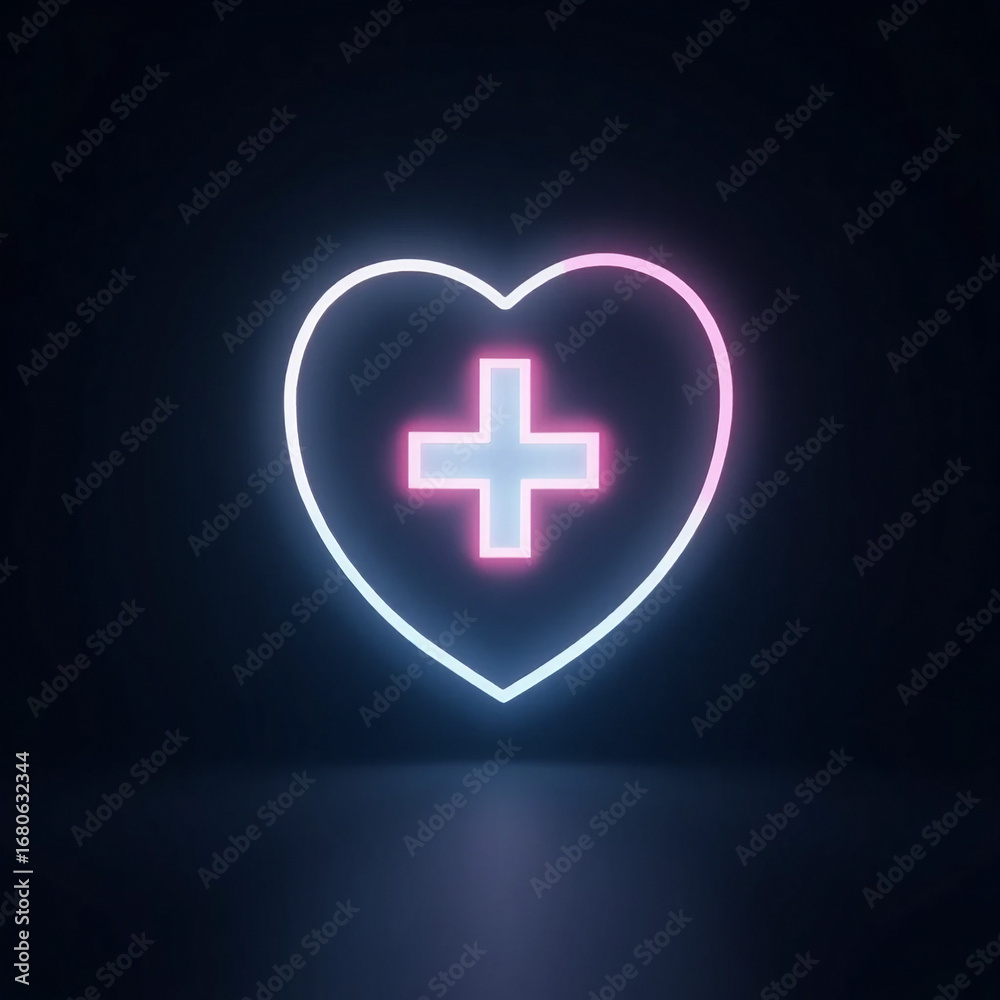 Obraz premium Neon Heart with a Plus Sign 