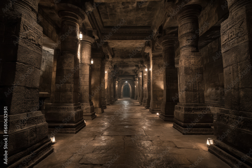 Fototapeta premium Low angle along a grand columned palace corridor