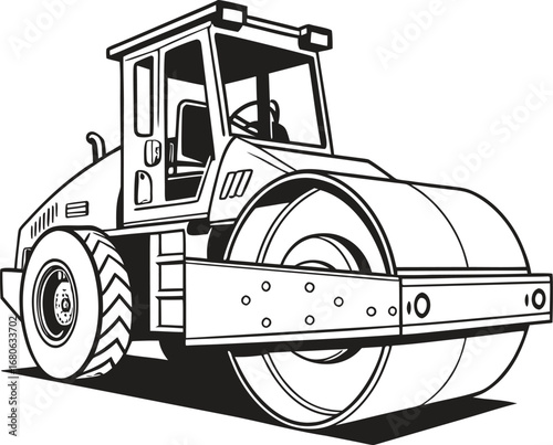 Illustration of a heavy duty road roller with a large front drum for construction and road maintenance banners