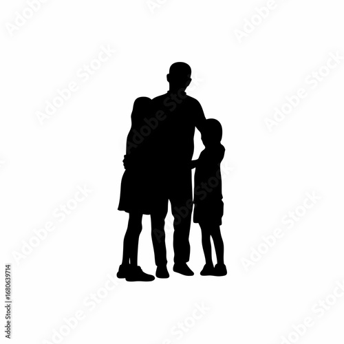 Father giving advice to his son and daughter family silhouette