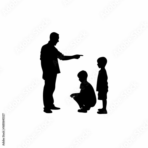 Father kneeling to talk to children fatherhood family bonding serious conversation