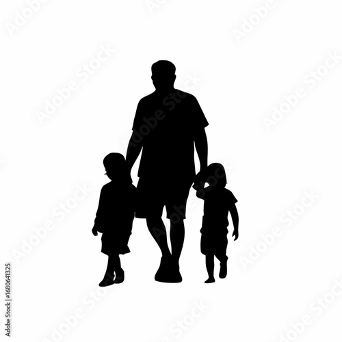 Father leading children forward leaving bad habits behind in shadow