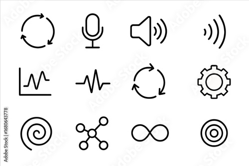 Feedback Loop Icons. Outline icon set of water fitness in pool: water dumbbells, kickboard, resistance band,