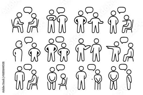 Body Language Icons. Outline icon set of body language in conversations: leaning forward, crossed arms, open