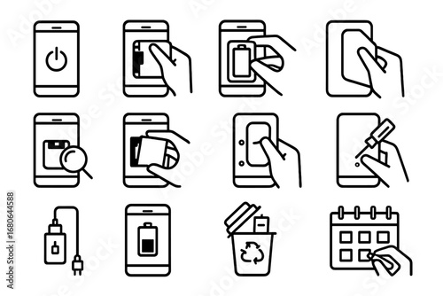 Battery Replacement Icons. Outline icon set of flower defense mechanisms: thorn, thick petal, toxic flower,